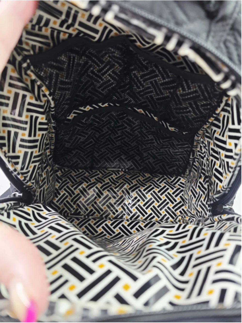 Vera Bradley Black Microfiber Diaper Bag Backpack Tote, Quilted.